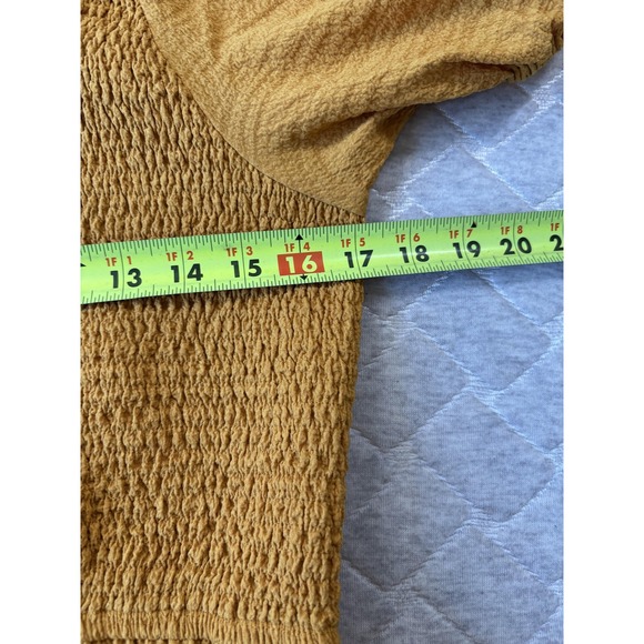 Bohme Dress Womens Large Yellow Smocked Puff Sleeve Tiered Midi Prairie Boho - Picture 5 of 7